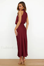Halter Sleeveless Stylish Satin Bridesmaid Dress