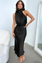 Halter Sleeveless Stylish Satin Bridesmaid Dress