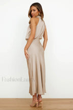 Halter Sleeveless Stylish Satin Bridesmaid Dress