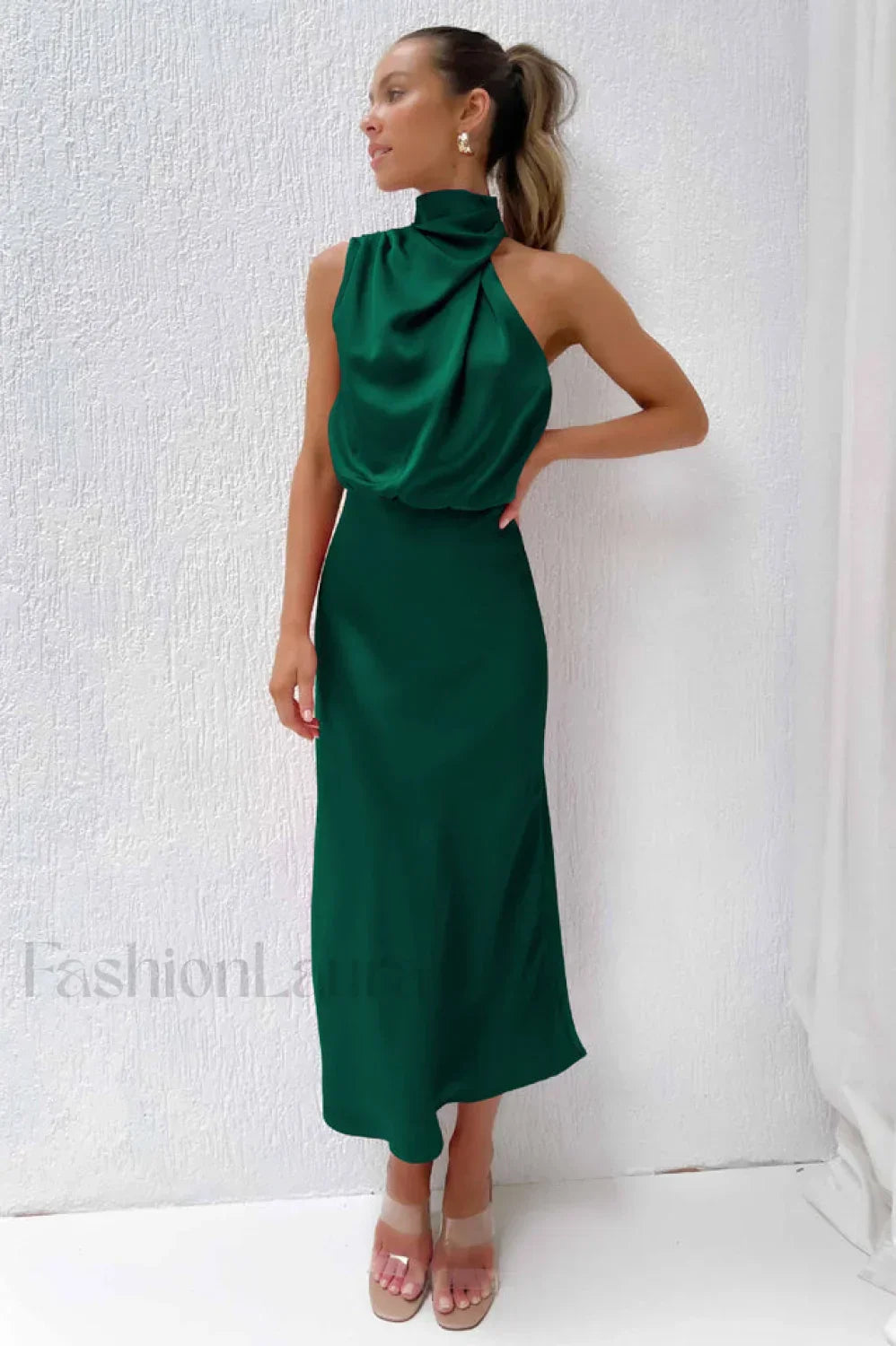 Halter Sleeveless Stylish Satin Bridesmaid Dress