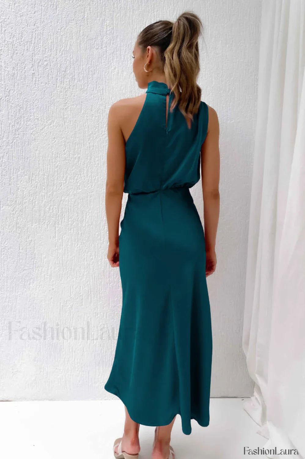Halter Sleeveless Stylish Satin Bridesmaid Dress