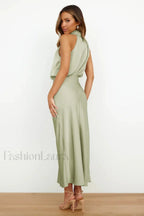 Halter Sleeveless Stylish Satin Bridesmaid Dress