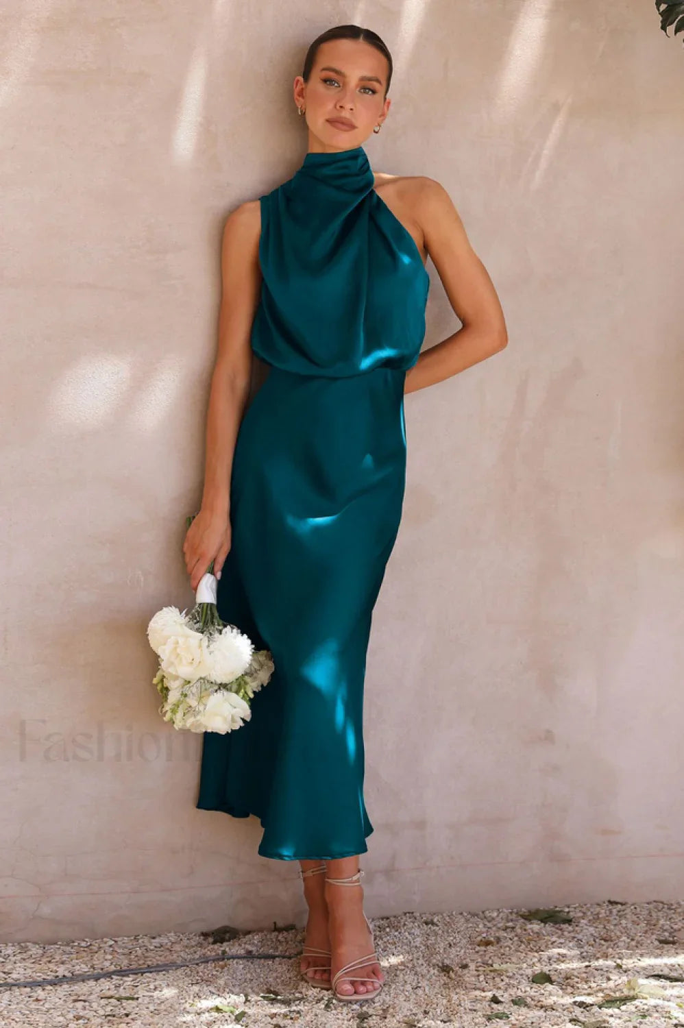Halter Sleeveless Stylish Satin Bridesmaid Dress S / Teal
