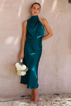 Halter Sleeveless Stylish Satin Bridesmaid Dress S / Teal