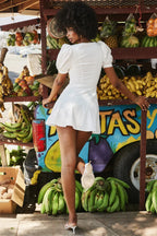 Hameda White Puff Charming Sleeve Mini Dress