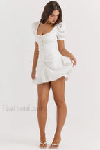 Hameda White Puff Charming Sleeve Mini Dress