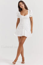 Hameda White Puff Charming Sleeve Mini Dress