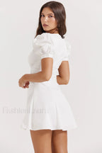 Hameda White Puff Charming Sleeve Mini Dress