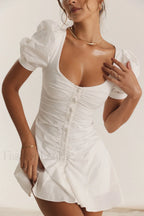 Hameda White Puff Charming Sleeve Mini Dress