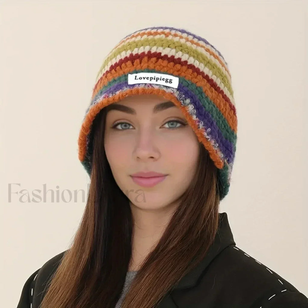 Handmade Crochet Yarn Colored Large Head Circumference Hat MULTI / One Size