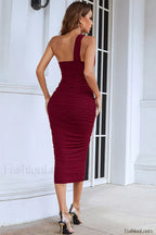 Hanma One Shoulder Charming Pencil Midi Dress