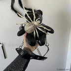 Harajuku Leather Punk Y2K Spider Bone Little Bear Pin Gothic Lolita Crossbody Black / one size
