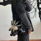 Harajuku Leather Punk Y2K Spider Bone Little Bear Pin Gothic Lolita Crossbody Black / one size