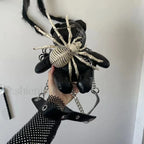 Harajuku Leather Punk Y2K Spider Bone Little Bear Pin Gothic Lolita Crossbody Black / one size