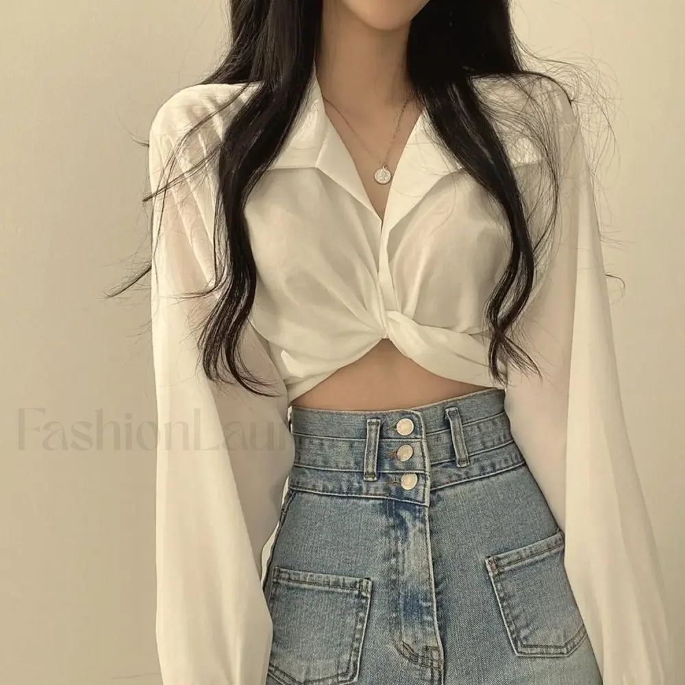 Harajuku Sexy Korean Black Female Blouse