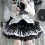 Harajuku Y2K Piano Key Dot Lace Gothic Lolita Fairy Skirt waist 60 80cm