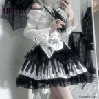 Harajuku Y2K Piano Key Dot Lace Gothic Lolita Fairy Skirt waist 60 80cm