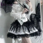 Harajuku Y2K Piano Key Dot Lace Gothic Lolita Fairy Skirt waist 60 80cm
