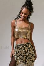 Harlow Metal Stylish Cropped Top Free Size / Gold