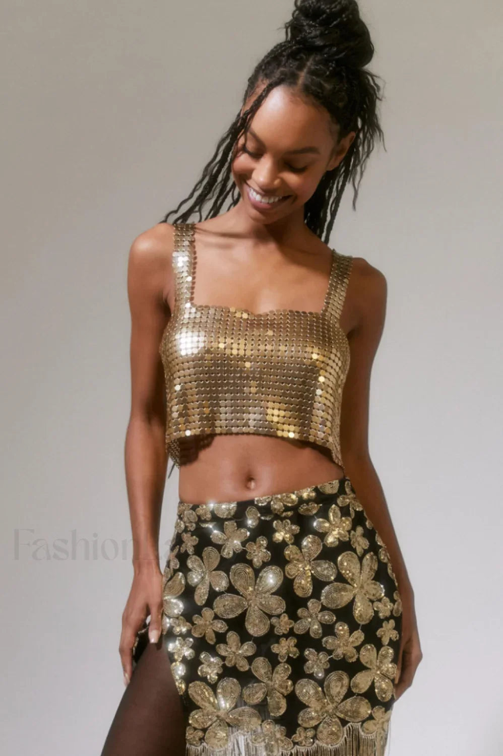 Harlow Metal Stylish Cropped Top Free Size / Gold