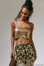 Harlow Metal Stylish Cropped Top Free Size / Gold