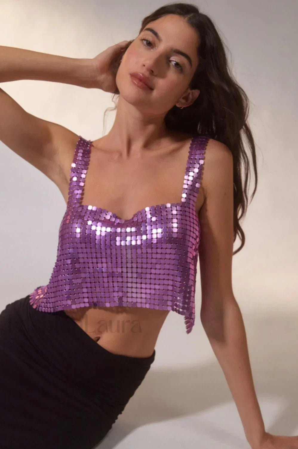 Harlow Metal Stylish Cropped Top Free Size / Lilac