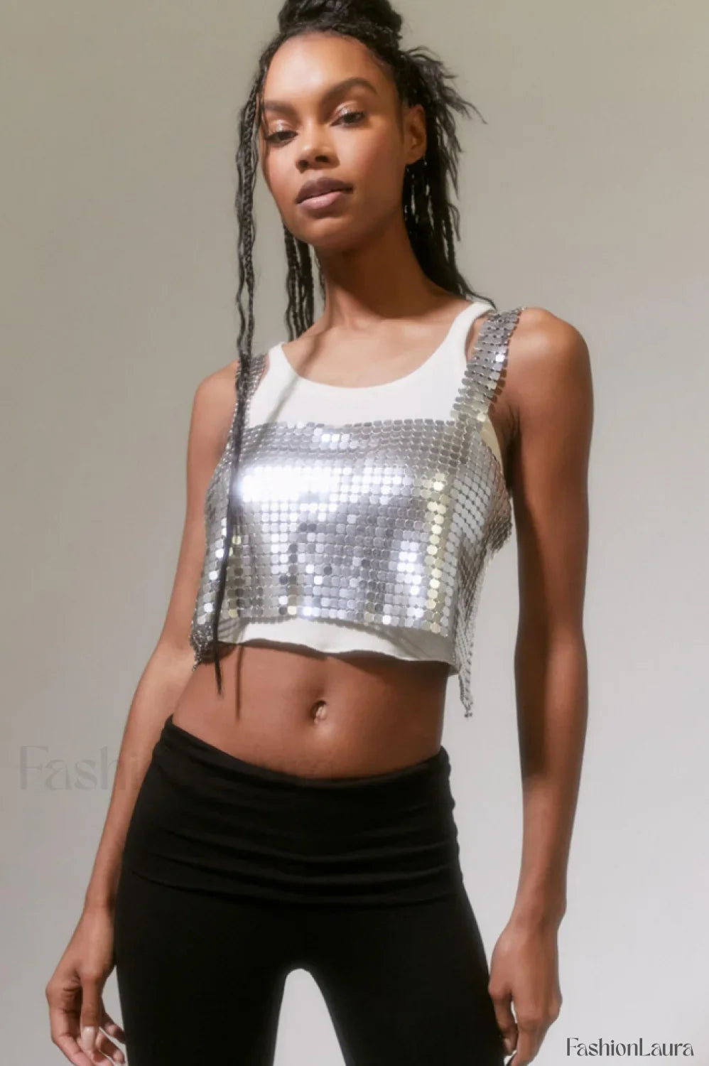 Harlow Metal Stylish Cropped Top Free Size / Silver