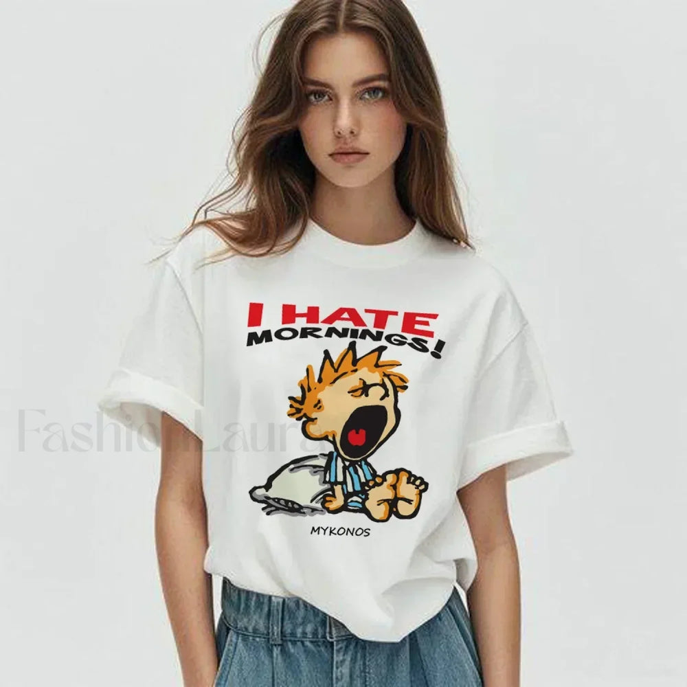 Hate Morning Cartoon Harajuku Loose Casual T Shirt