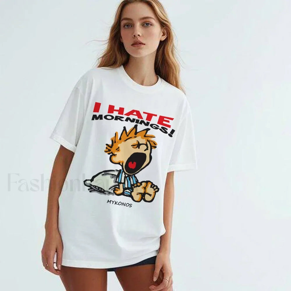 Hate Morning Cartoon Harajuku Loose Casual T Shirt