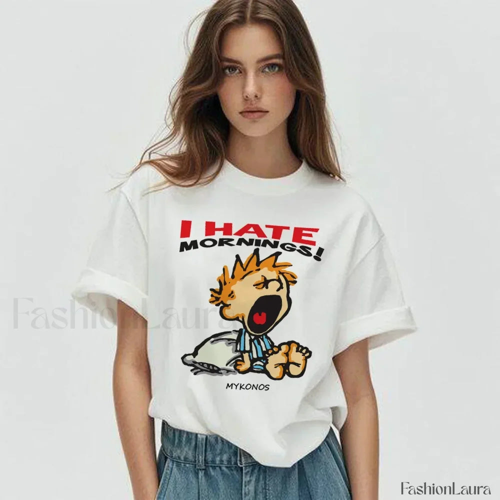 Hate Morning Cartoon Harajuku Loose Casual T Shirt