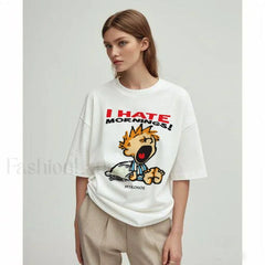 Hate Morning Cartoon Harajuku Loose Casual T Shirt
