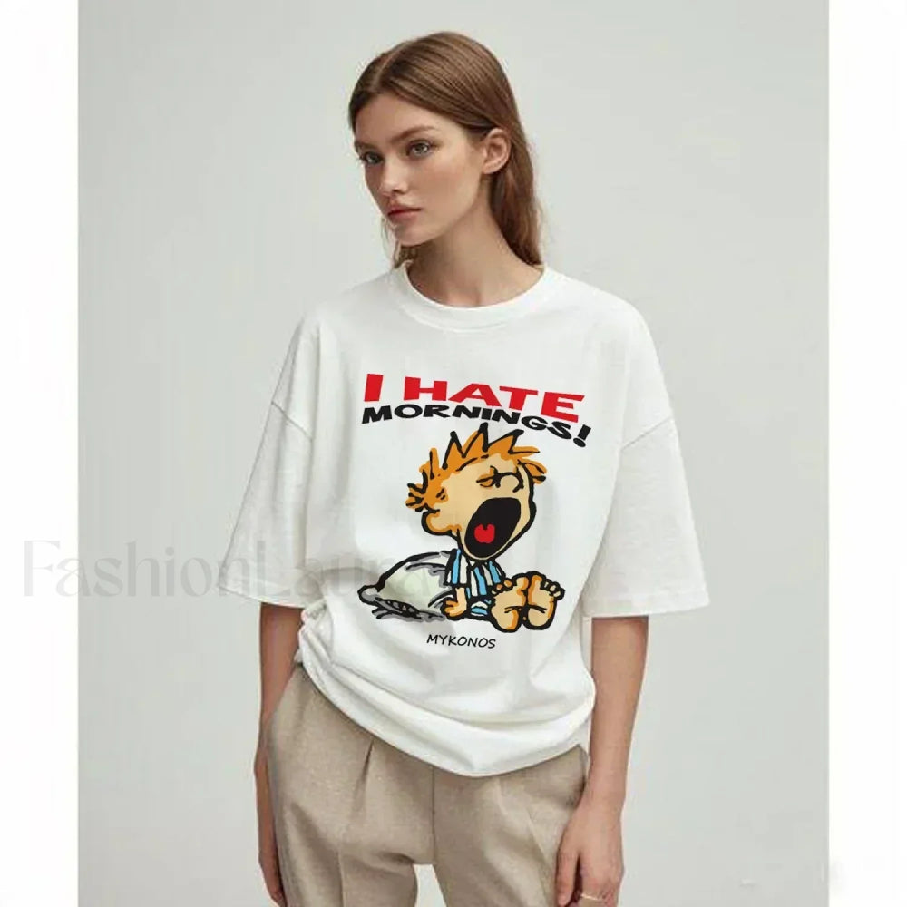 Hate Morning Cartoon Harajuku Loose Casual T Shirt