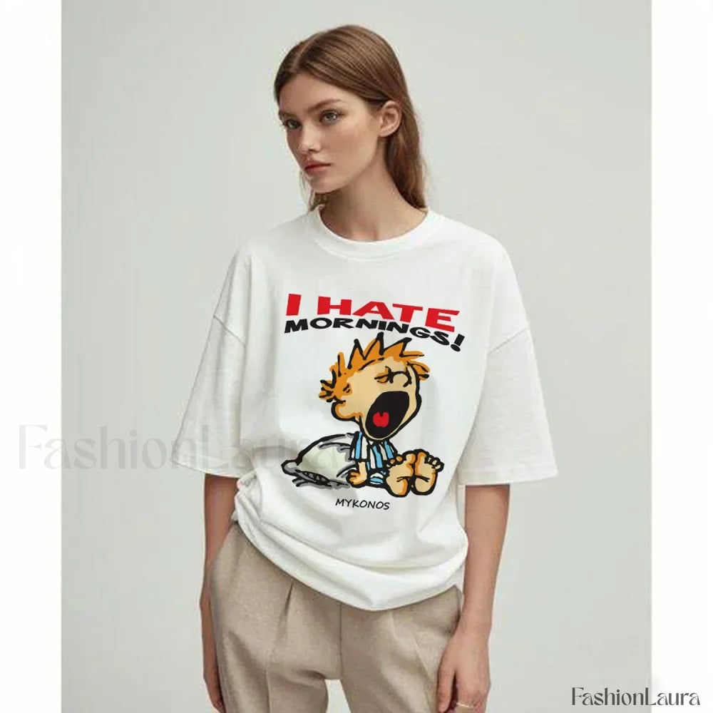Hate Morning Cartoon Harajuku Loose Casual T Shirt