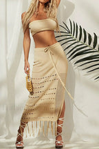 Hazel Crochet Top Charming + Skirt Set S / Beige