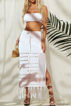 Hazel Crochet Top Charming + Skirt Set S / White