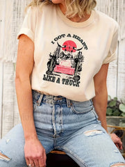 Heart Graphic Print Casual Crew Neck T Shirt