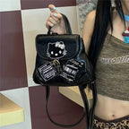 Hello Kitty Mini Backpack Sweet Cool Y2K Spicy Girl Korean Casual Bag BLACK