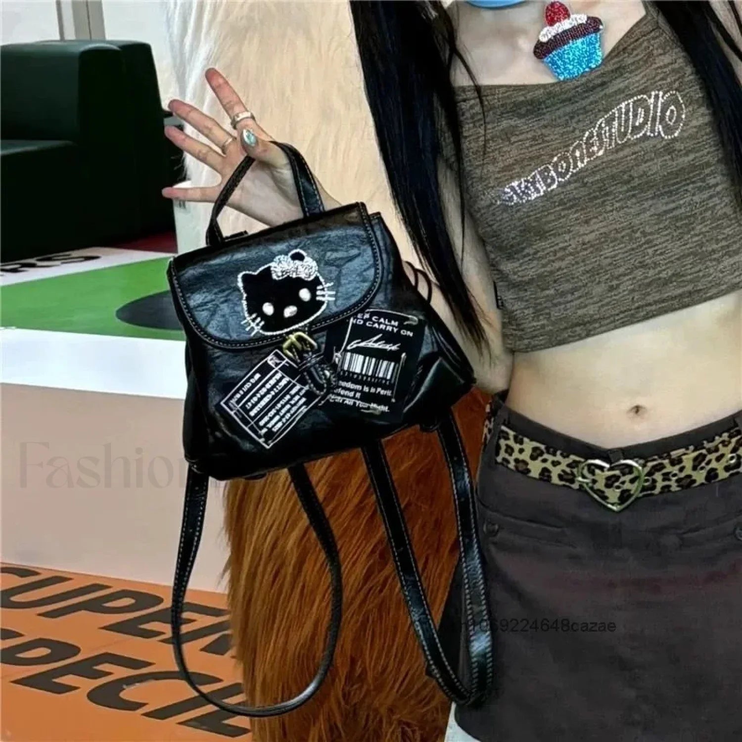 Hello Kitty Mini Backpack Sweet Cool Y2K Spicy Girl Korean Casual Bag BLACK