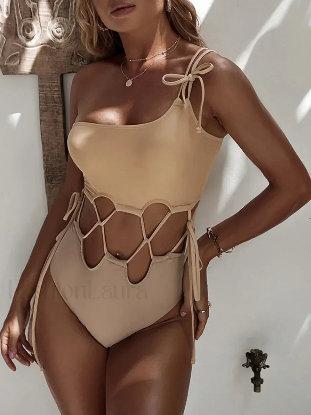 High Cut One Shoulder Slim Fit One Piece