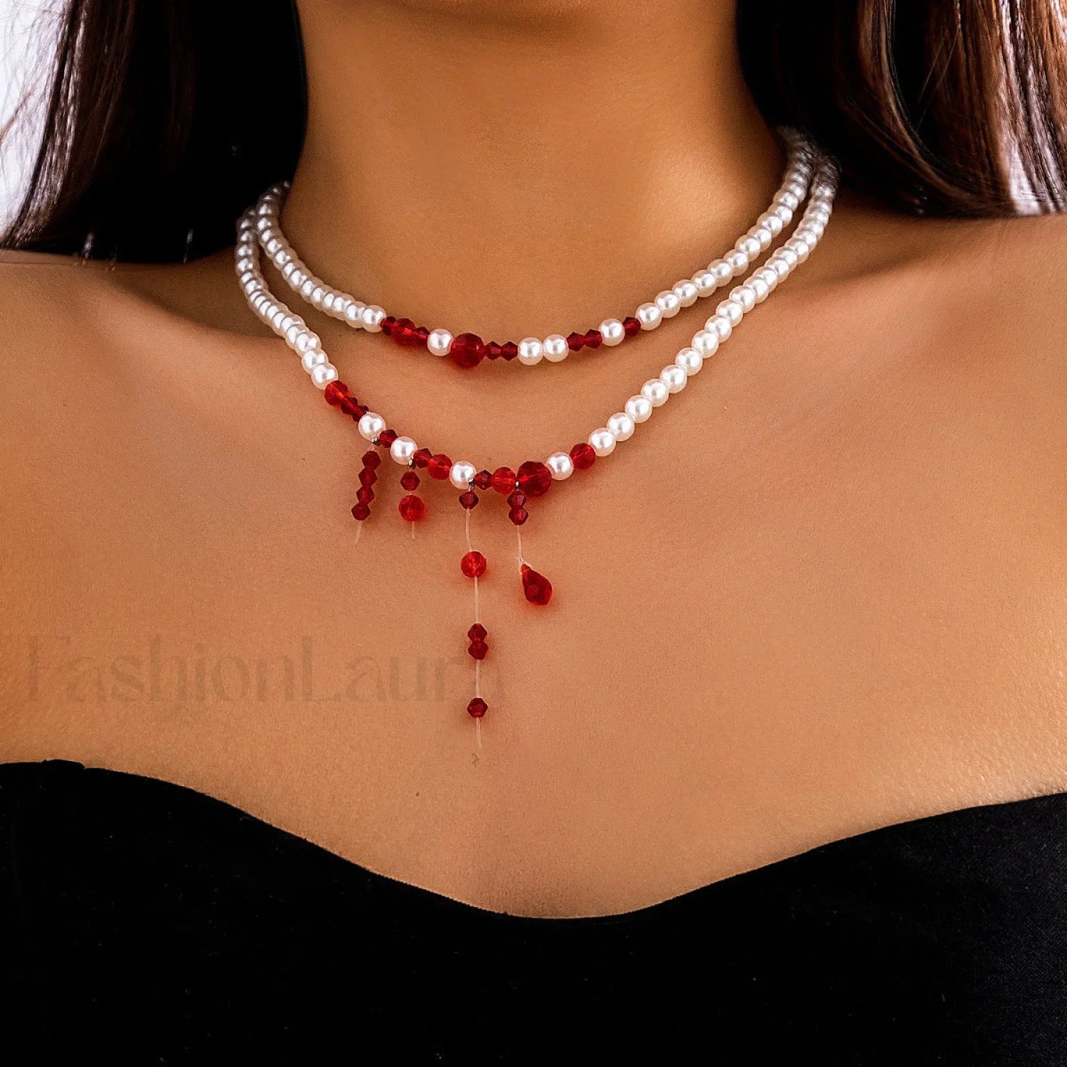 High End Creative Blood Drop Tassel Necklace for Halloween RED