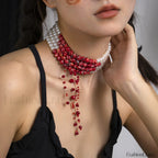 High End Creative Blood Drop Tassel Necklace for Halloween WHITE