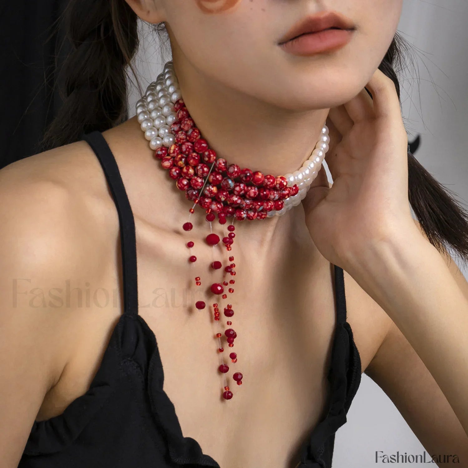 High End Creative Blood Drop Tassel Necklace for Halloween WHITE