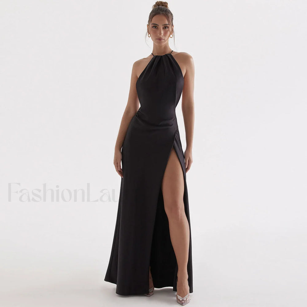 High Split Sleeveless Evening Maxi Dress Black S / Black Party Dresses L