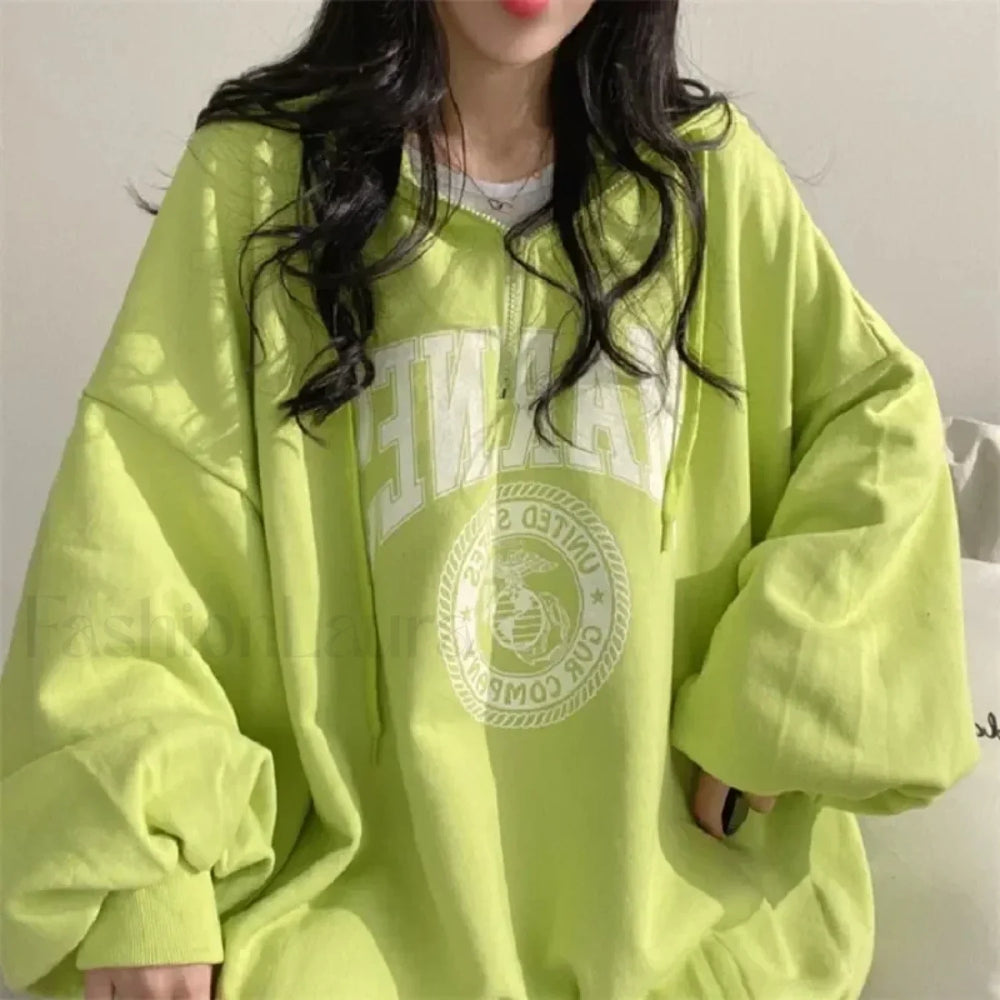 High Street Hip Hop Letter Prints Loose Vintage Hoody Green / M Sweatshirts & Hoodies L