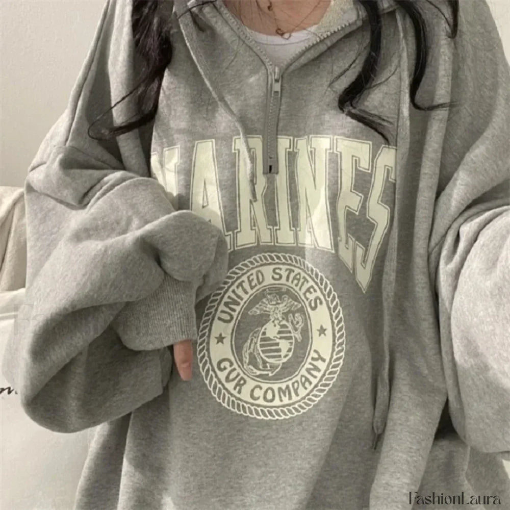 High Street Hip Hop Letter Prints Loose Vintage Hoody Sweatshirts & Hoodies L