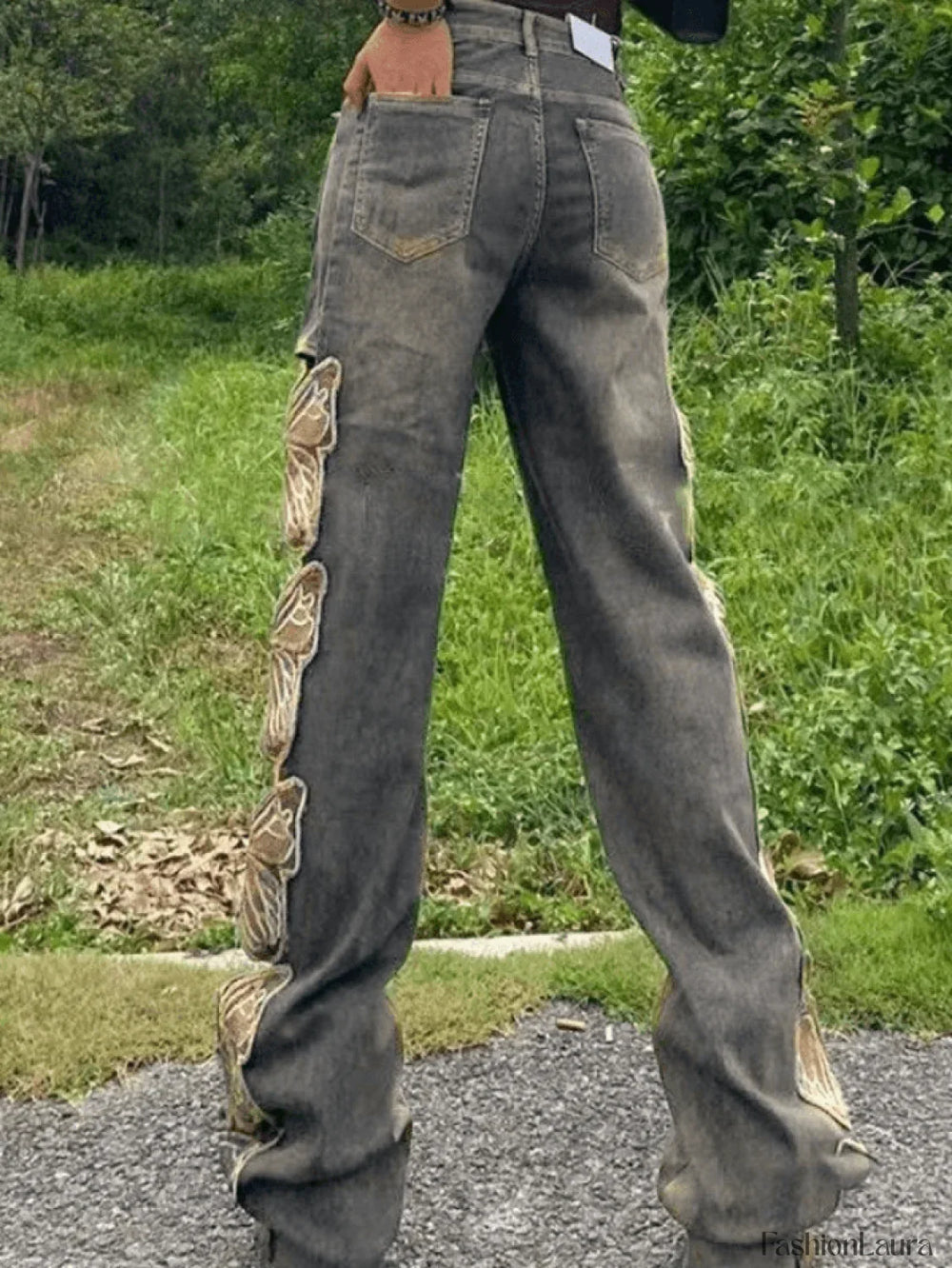 High Waist Embroidered Ripped Loose Fit Ripped Jeans Jeans