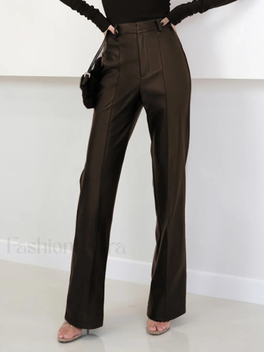 High Waist Faux Leather Pants Dark Brown / XS Pants