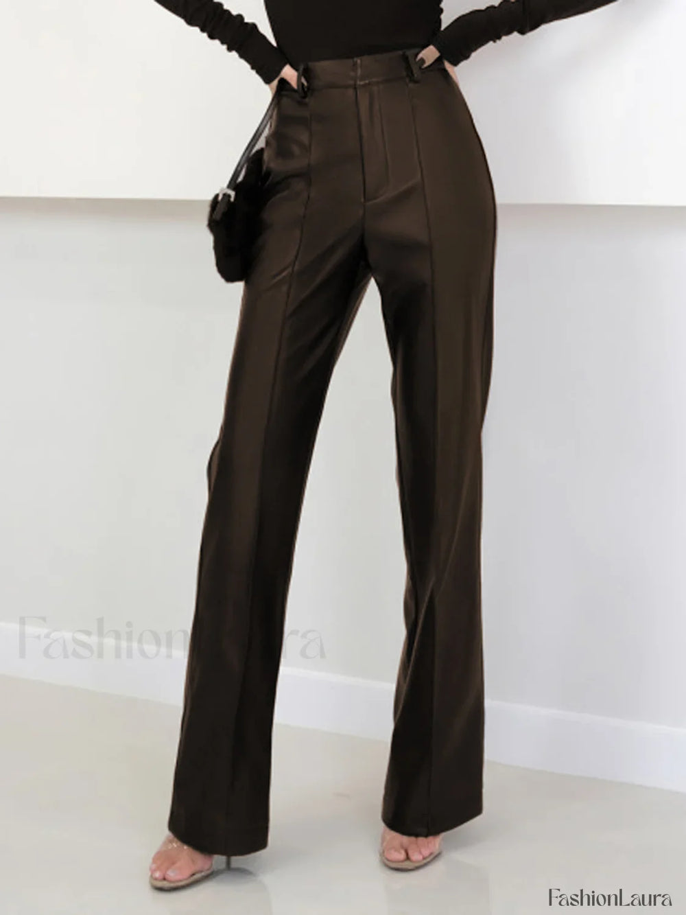 High Waist Faux Leather Pants Dark Brown / XS Pants