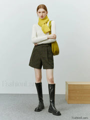 High Waist Green Black Plaid Shorts Plaid / XS