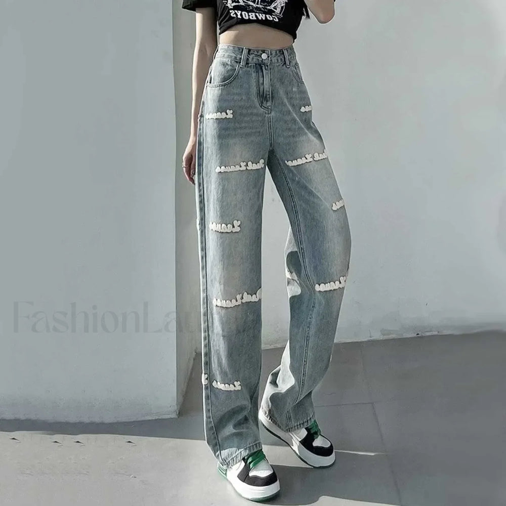 High Waist Harajuku Pink Lace up Streetwear Jeans